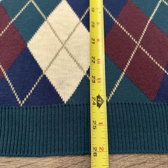 VTG Alfred Dunner Sweater 80s Sz L Diamond Argyle Collared Green Made USA Unisex - Picture 7 of 9